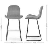 Nolon Nino-Fé Barkruk Grijs - Velvet - Zwart Onderstel - 75 cm - thumbnail