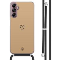 Samsung Galaxy A14 hoesje met koord - Hart bruin - thumbnail