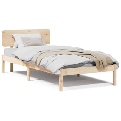 Bedframe met hoofdeinde Naturel 90 x 190 cm Massief grenenhout