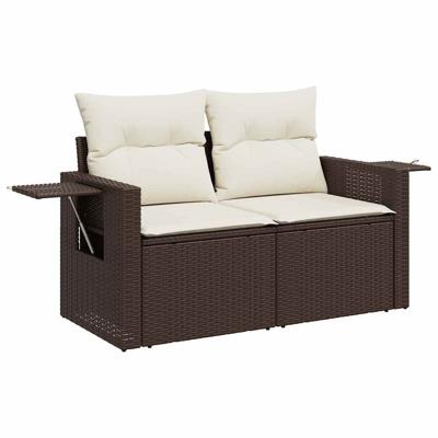 4-delige Loungeset met kussens poly rattan bruin - thumbnail