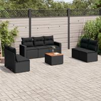 8-delige Loungeset met kussens poly rattan zwart - thumbnail