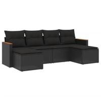 6-delige Loungeset met kussens poly rattan zwart - thumbnail