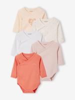 Set van 5 'hart' babyrompertjes met lange mouwen en opening voor pasgeborenen roze (poederkleur) - thumbnail