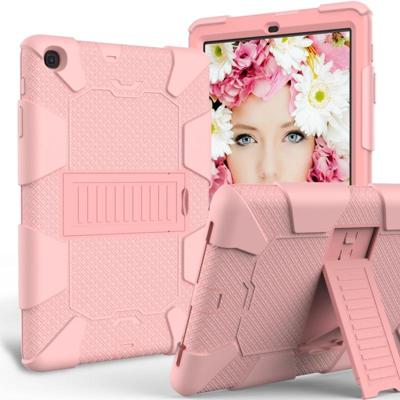 Voor Galaxy tab A 8.0 2019/T290 schokbestendige tweekleurige siliconen beschermhoes met houder (rosé goud)