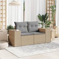 Tuinbank 2-zits met kussens poly rattan beige - thumbnail