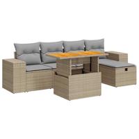 6-delige Loungeset met kussens poly rattan acacia beige - thumbnail