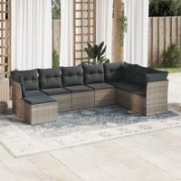 8-delige Loungeset met kussens poly rattan grijs - thumbnail