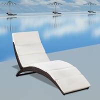 VidaXL Ligbed inklapbaar met kussen poly rattan bruin - thumbnail
