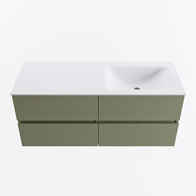 MONDIAZ VICA 120cm badmeubel onderkast Army 4 lades. Wastafel CLOUD rechts 1 kraangat, kleur Talc.