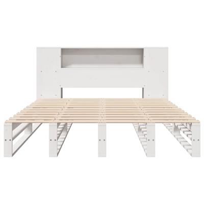 Bed met boekenkast zonder matras massief hout wit 160x200 cm - thumbnail