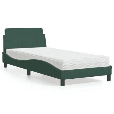 Bed met matras fluweel donkergroen 90x200 cm