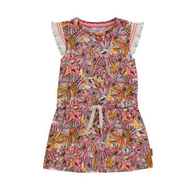 Vingino jurk Patty met all over print en ruches roze/geel/wit Vingino jurk Patty met all over print en ruches roze/geel/wit