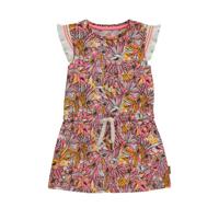 Vingino jurk Patty met all over print en ruches roze/geel/wit - thumbnail