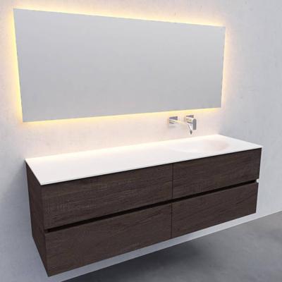 Badkamermeubel Solid Surface BWS Stockholm 150x46 cm Rechts Wood Dark Brown 4 Laden (0 kraangaten) Badkamermeubel Solid Surface BWS Stockholm 150x46 cm Rechts Wood Dark Brown 4 Laden (0 kraangaten)