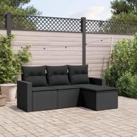 4-delige Loungeset met kussens poly rattan zwart - thumbnail