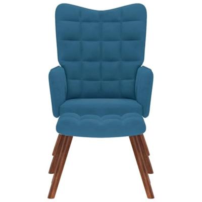 Relaxstoel met voetenbank fluweel blauw