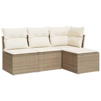 4-delige Loungeset met kussens poly rattan beige - thumbnail