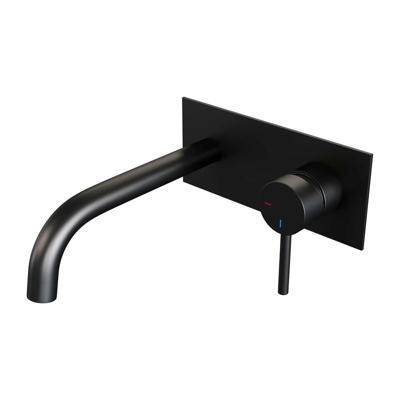 Inbouw Wastafelmengkraan Brauer Black Edition Coldstart Gebogen Uitloop Ronde Hendel Rechts Mat Zwart Met Afdekplaat Brauer
