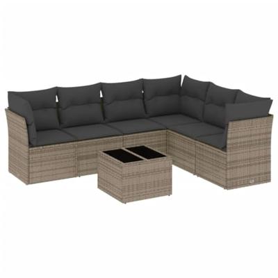 7-delige Loungeset met kussens poly rattan grijs
