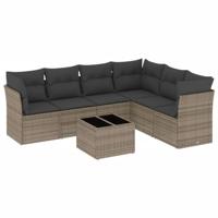 7-delige Loungeset met kussens poly rattan grijs - thumbnail
