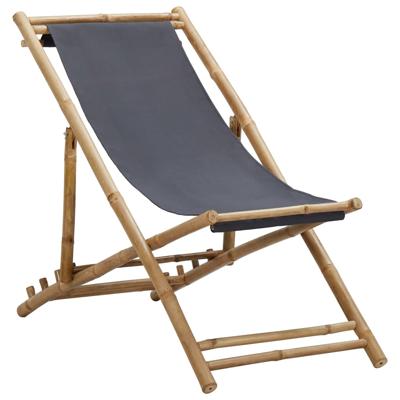 VidaXL Ligstoel bamboe en canvas donkergrijs VidaXL Ligstoel bamboe en canvas donkergrijs