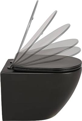 Saqu Please compact hangtoilet randloos met softclose toiletbril mat zwart Saqu Please compact hangtoilet randloos met softclose toiletbril mat zwart