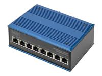 DIGITUS PoE netwerk-switch - 8-poorts Gigabit Ethernet - DIN-rail montage - klemlijst - Ventilatorloos - Zwart/blauw - thumbnail