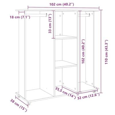 VidaXL Kledingkast met wielen 102x38x110 cm bewerkt hout wit