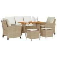 6-delige Loungeset met kussens poly rattan beige - thumbnail