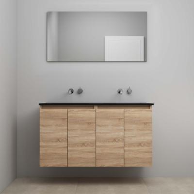 On-Line Badkamermeubelset - 120 cm - Voorgemonteerd - Greeploze Ladestructuur - Acryl Wastafel - zonder Kraangat - Spiegel - Eiken - V02