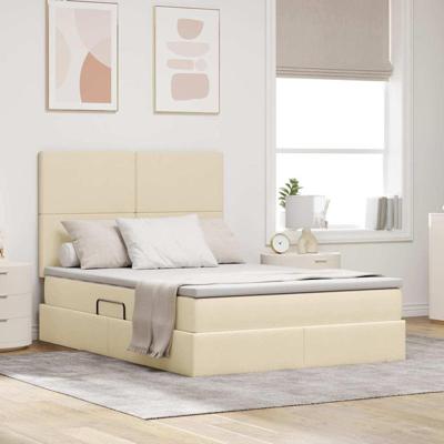 Opslag bed met matras met opslag Crème 140 x 200 cm Nep Leer