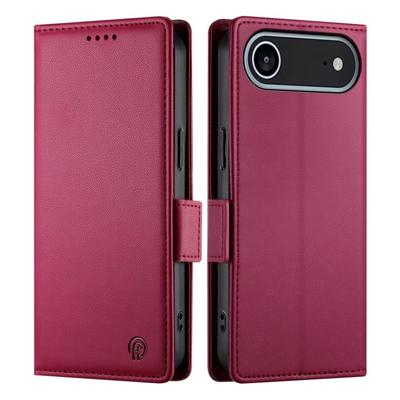 Lunso iPhone 17 Air hoesje - PU leren Bookcase met ruimte voor pasjes - Rood