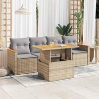 5-delige Loungeset met kussens poly rattan en acaciahout beige - thumbnail