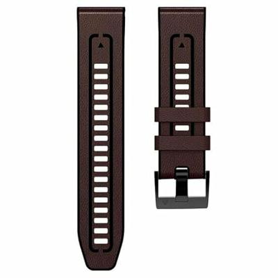 By Qubix - leer + siliconen bandje - Donkerbruin - Compatible met Garmin Instinct 3 / Instinct E - 45mm - Compatible Garmin bandje - Bandbreedte: 22mm