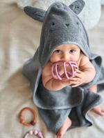 Badcape + washandje van biologisch katoen antraciet - thumbnail