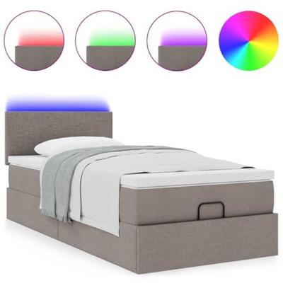 Ottoman bed met matras en LED's 80x200cm stof taupe