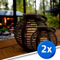 Set van twee stuks solar lantaarn basket small en medium rotanlook lamp op zonne energie - thumbnail