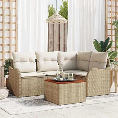 Tuinbankenset met opslag 5 pcs Beige en Crème poly rattan
