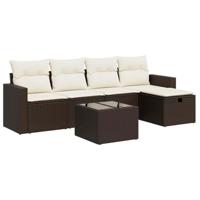 6-delige Loungeset met kussens poly rattan bruin - thumbnail