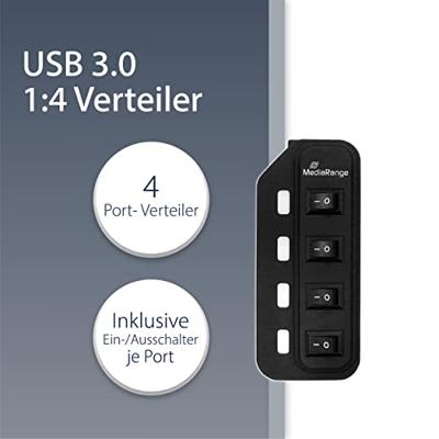 MediaRange MRCS505 MRCS505 USB-hub 4 poorten USB-A USB 3.0 5 GBit/s Individueel schakelbaar Zwart