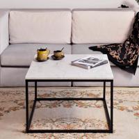 Artistiq Vierkante Salontafel 'Rodrigo' Wit Marmer en Staal, 75cm - thumbnail