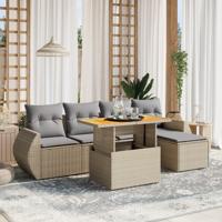 6-delige Loungeset met kussens poly rattan acacia beige - thumbnail