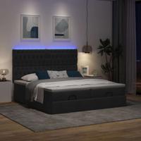 Ottoman bed met matrassen en LED's 180x200cm stof zwart - thumbnail
