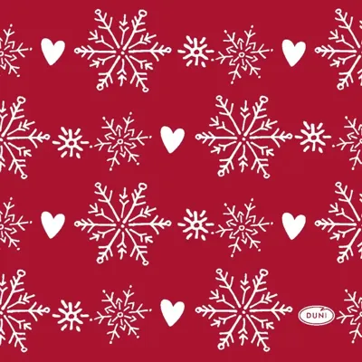 Duni 3-laags tissue servet winter flakes hearts 24x24cm rood 20 stuks