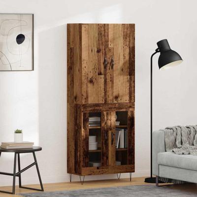 Hoge kast 2 pcs Oudhout Geëngineerd hout en glas