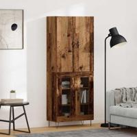 Hoge kast 2 pcs Oudhout Geëngineerd hout en glas - thumbnail