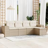 5-delige Loungeset met kussens poly rattan beige - thumbnail