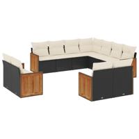 11-delige Loungeset met kussens poly rattan zwart - thumbnail