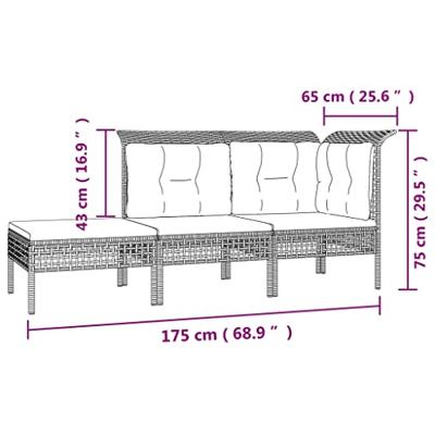 3-delige Loungeset met kussens poly rattan grijs 3-delige Loungeset met kussens poly rattan grijs