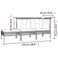 3-delige Loungeset met kussens poly rattan grijs - thumbnail
